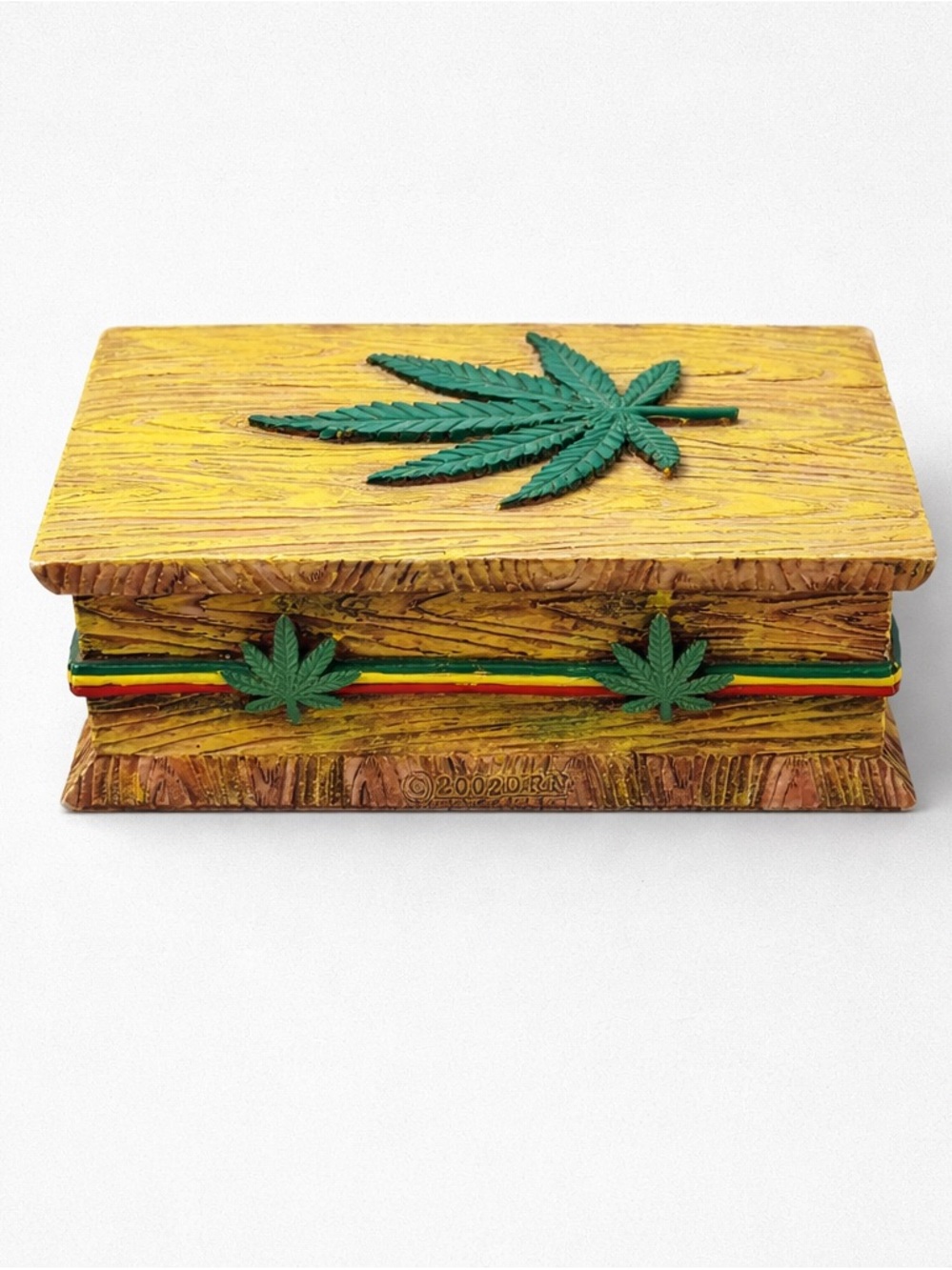 Hand-painted Wood Yellow Rasta Leaf Detailed Decorative  Box